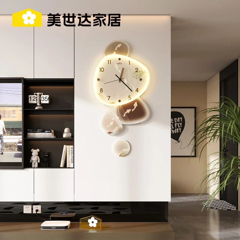 美世达钟表挂钟客厅2025新款简约家用挂墙时钟高级感创意挂表壁灯