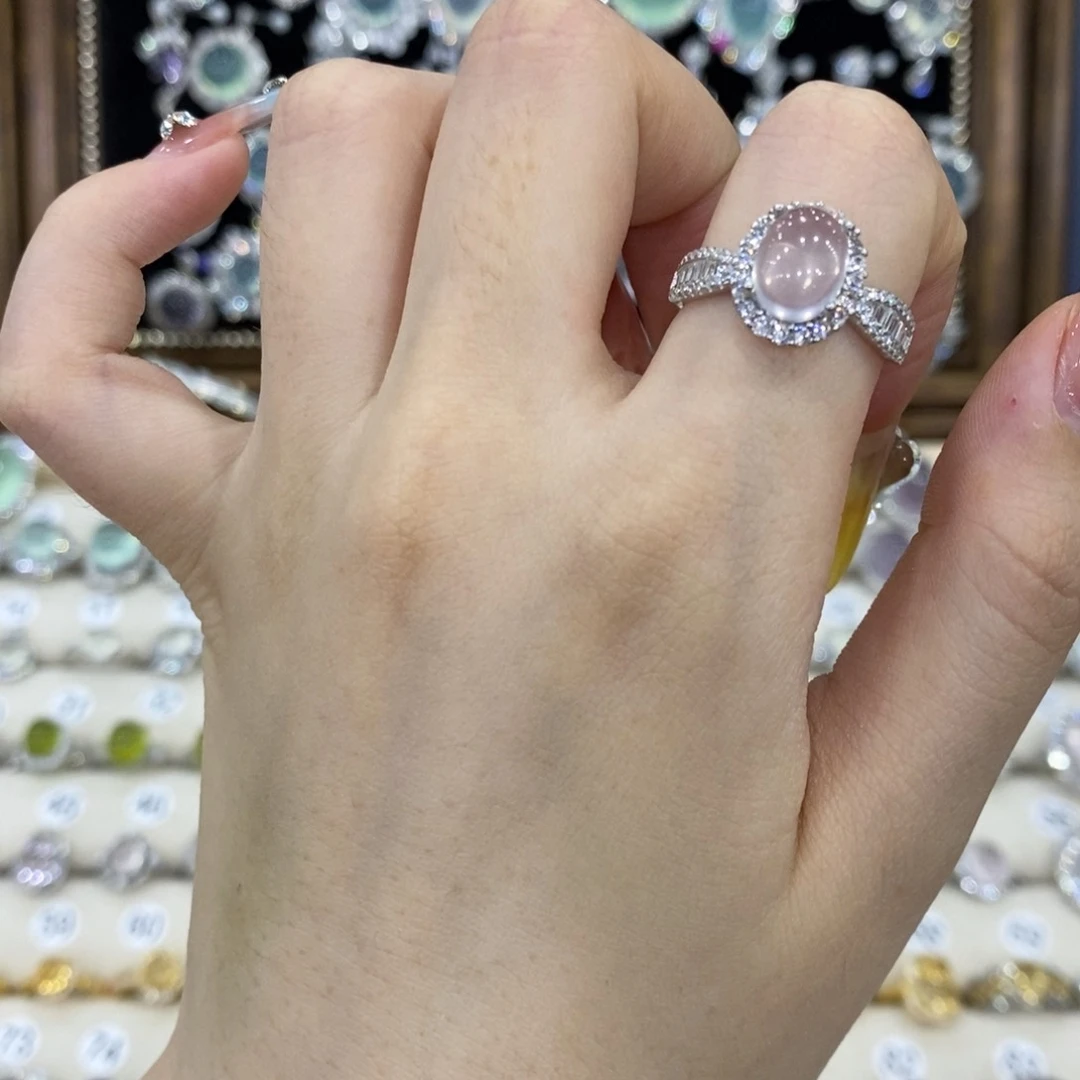 芙蓉石戒指银S925镶嵌