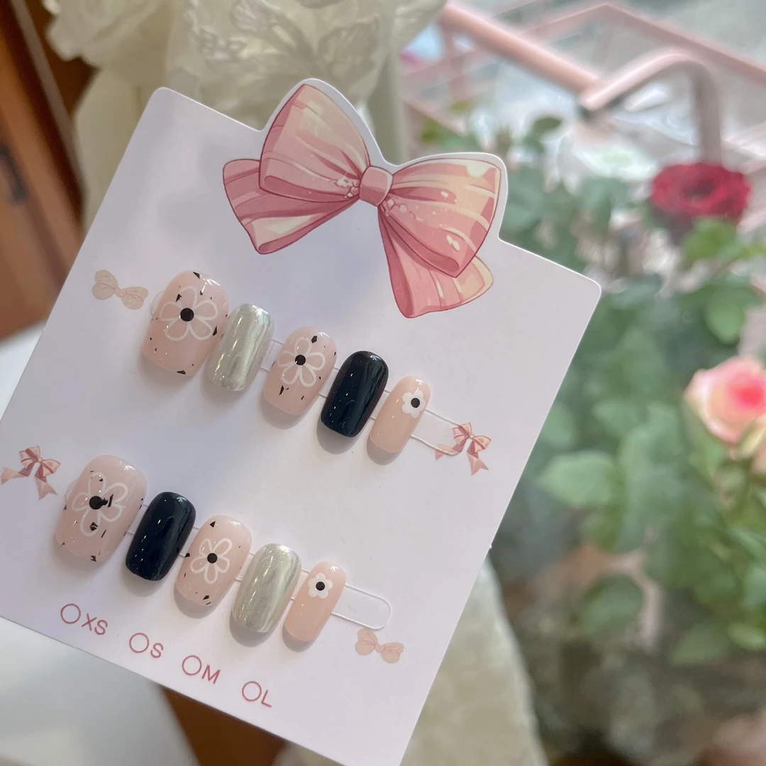 治愈系纯手工穿戴甲冰透裸色猫眼魔镜黑色美甲甲片美甲片贴片