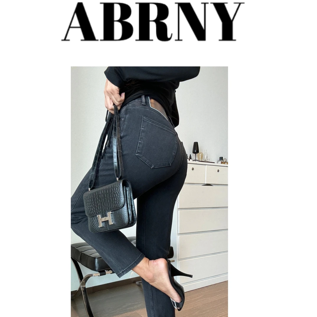 许小黑【粗腿救星】黑灰色弹力烟管牛仔裤修身显瘦显臀中高腰83035