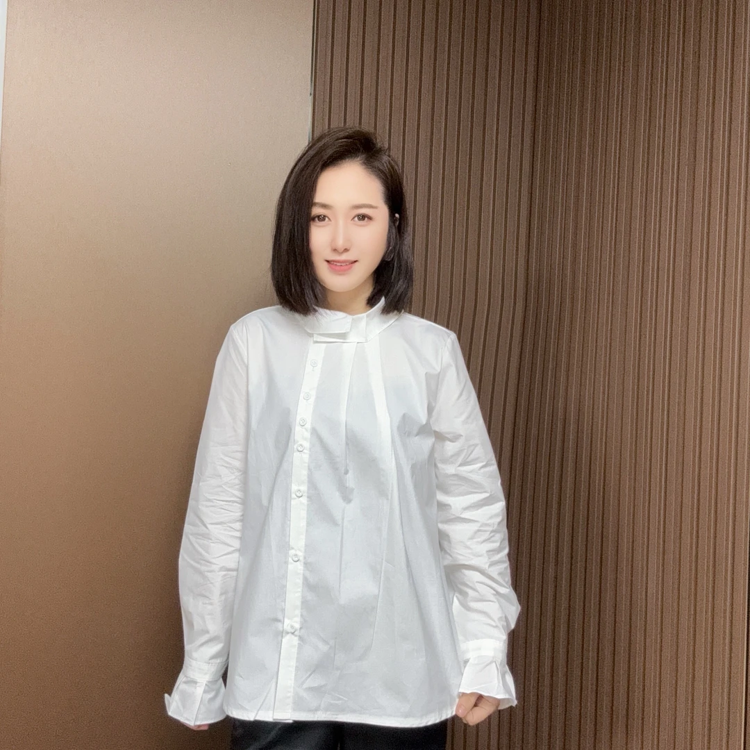 春季白色衬衫宽松显瘦设计感立领花边气质上衣Z7272