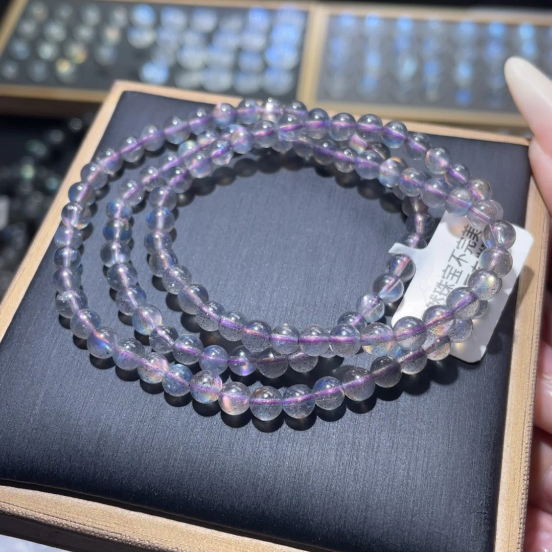 手链长石未镶嵌紫炫彩拉长石手链多圈5mm
