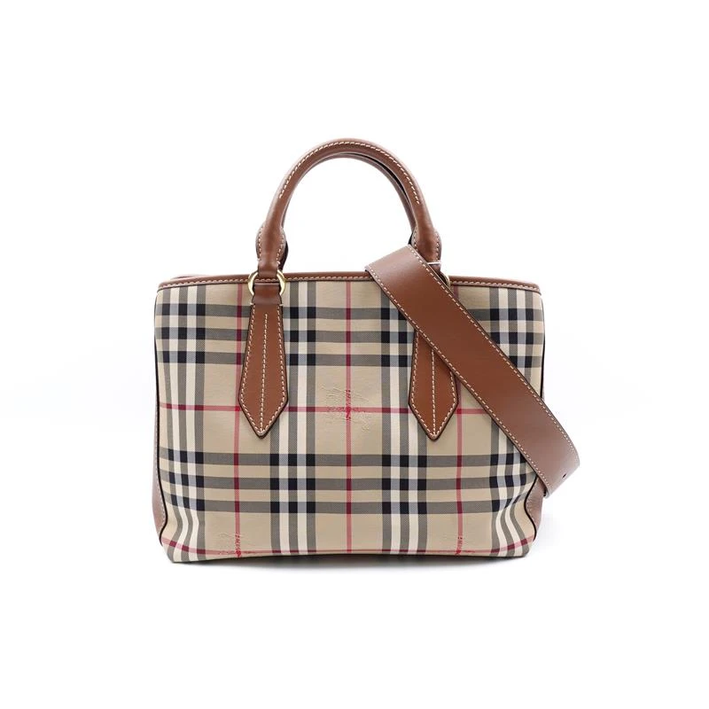 95新 BURBERRY/博柏利 战马格纹拼焦糖手提单肩包 H_ZY0000421353