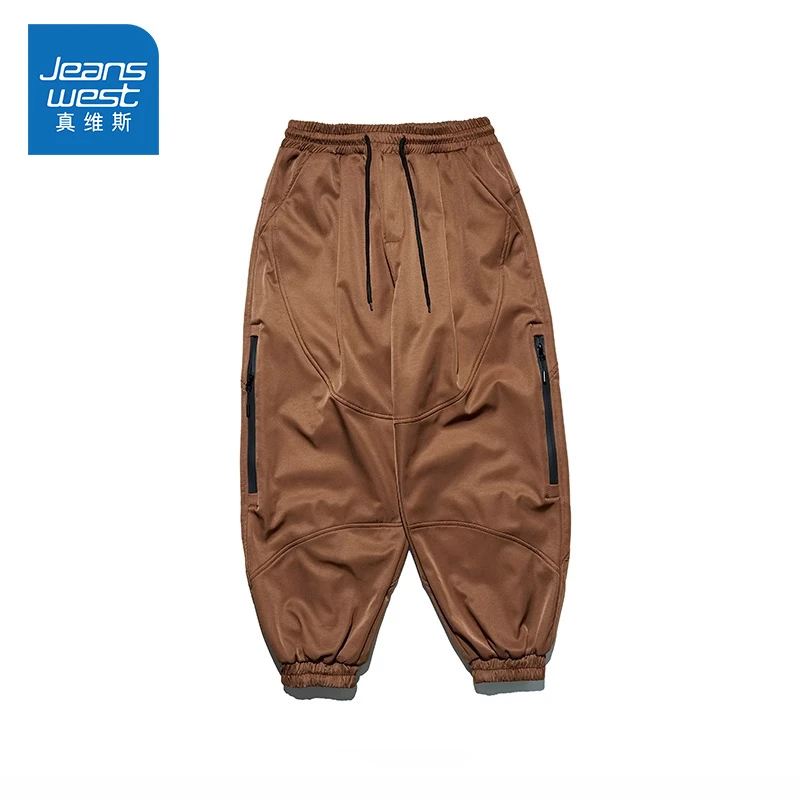 Jeanswest/真维斯潮牌拼接哈伦休闲裤男士夏季宽松冰丝束脚九分裤