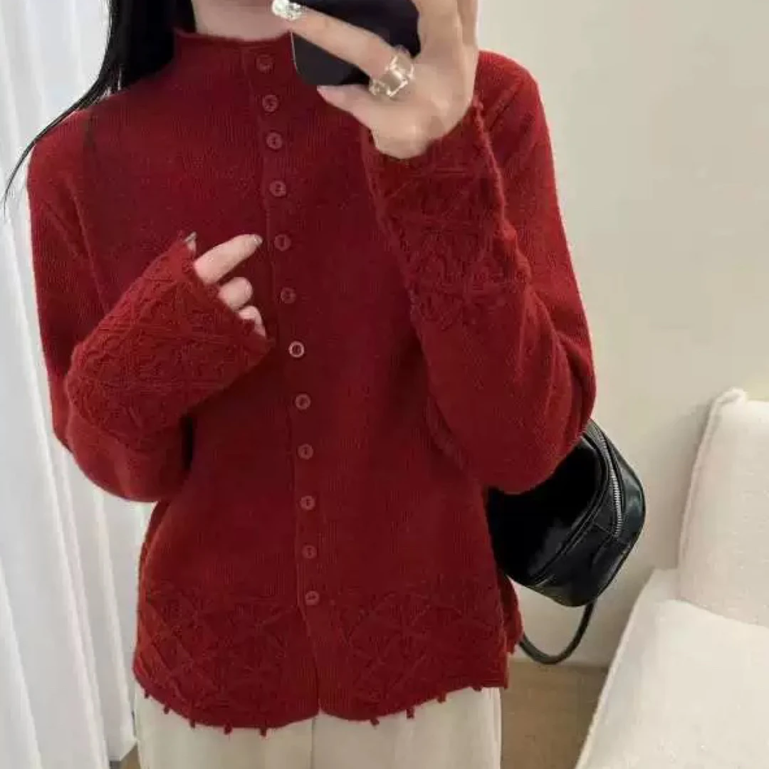 工艺款钩花加厚羊毛毛衣