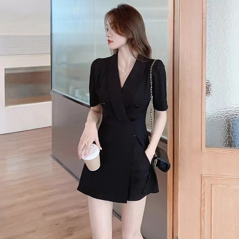 职业西装洋装套装女夏季2024年新款气质V领收腰显瘦短裤两件套-