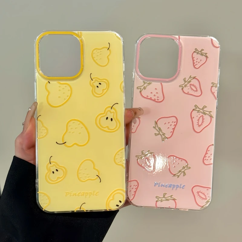 适用苹果16双层IMD手机壳小众iPhone15新款ins涂鸦草莓华为mate60