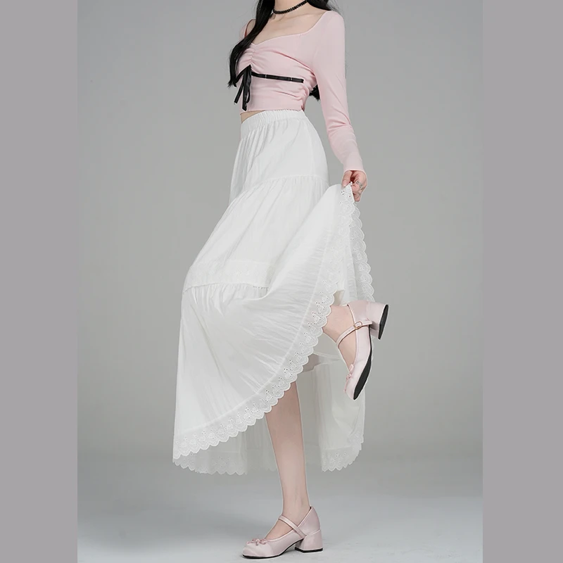 白色半身裙女春夏新款高腰显瘦蛋糕长裙设计感小众a字裙子