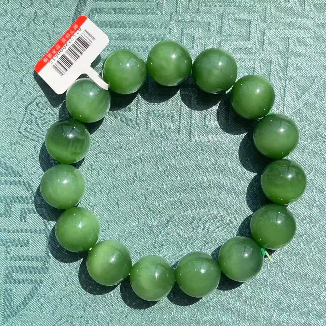 【羽仟禾珠宝】天然和田玉碧玉猫眼卡15MM15珠