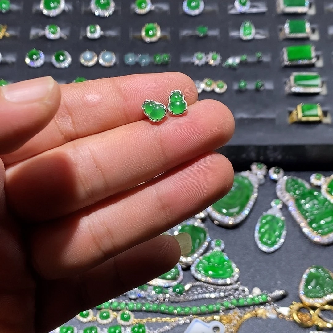 翡翠银S925镶嵌耳饰