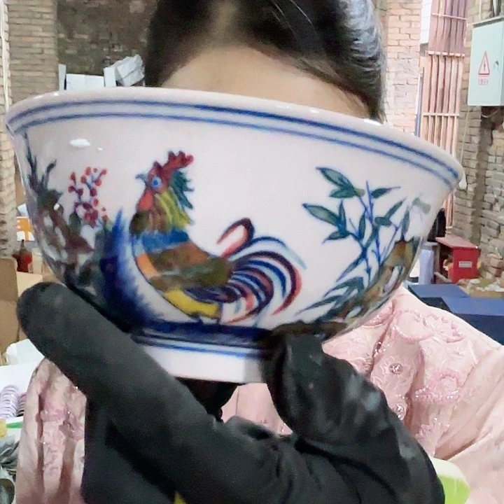 其他陶景德镇高温陶瓷5寸鸡画片红希希碗