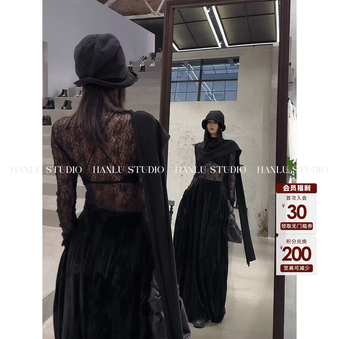 HANLU STUDIO品牌线·暗黑先锋原创小众立体浮雕棉飘带蕾丝上衣