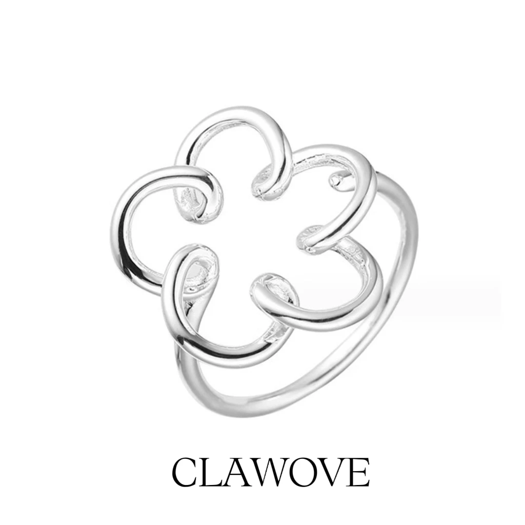 925银戒指 CLAWOE · s925纯银镂空花朵戒指女开口指环