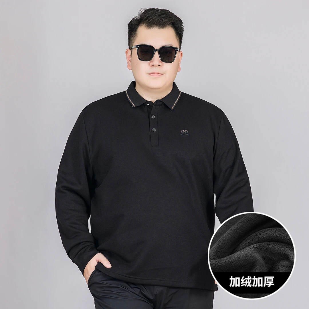 冬季加绒加厚长袖T恤男翻领商务打底衫胖子加大码宽松保暖polo衫