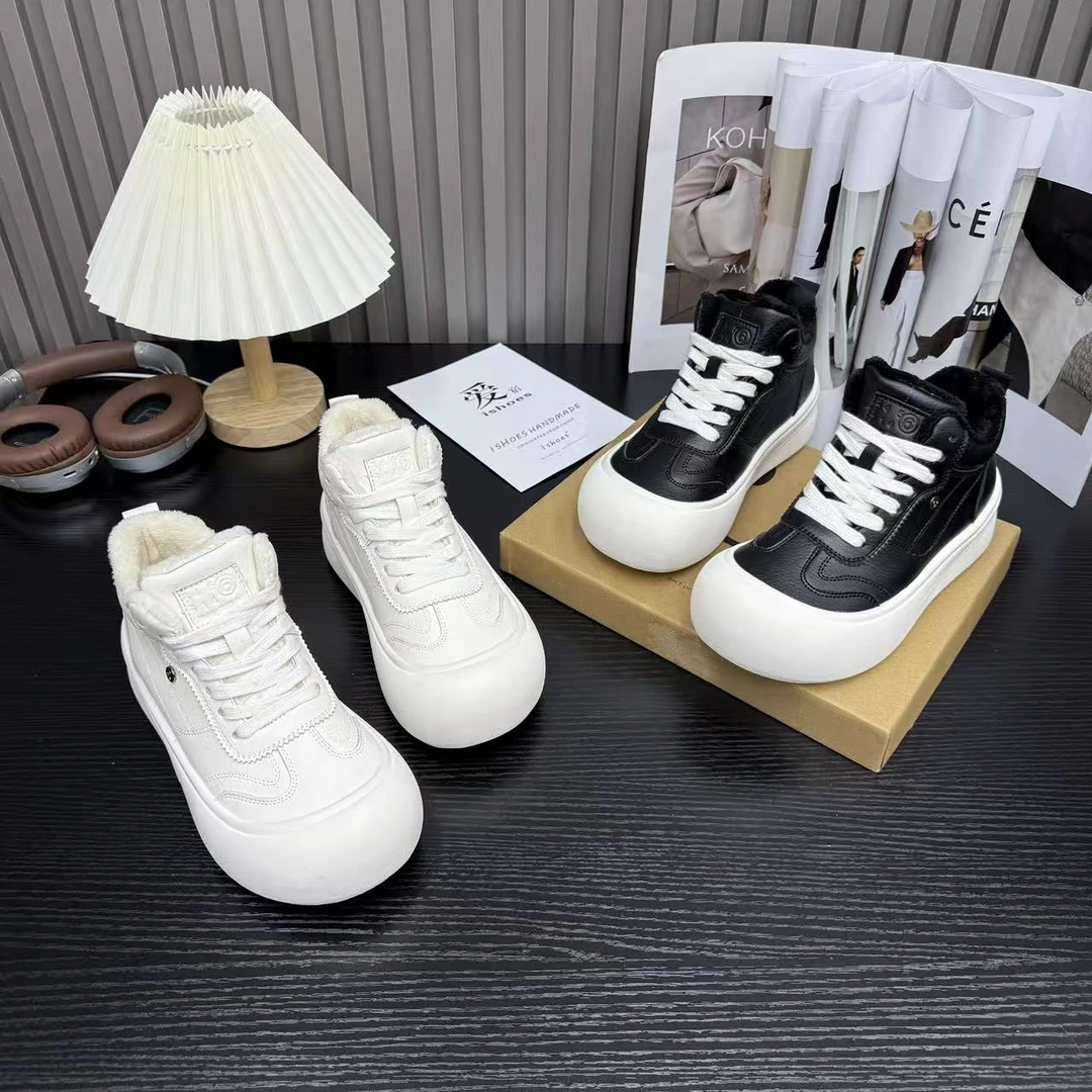 二棉+大棉 高帮鞋女秋季加绒厚底增高小白鞋百搭休闲运动板鞋 129