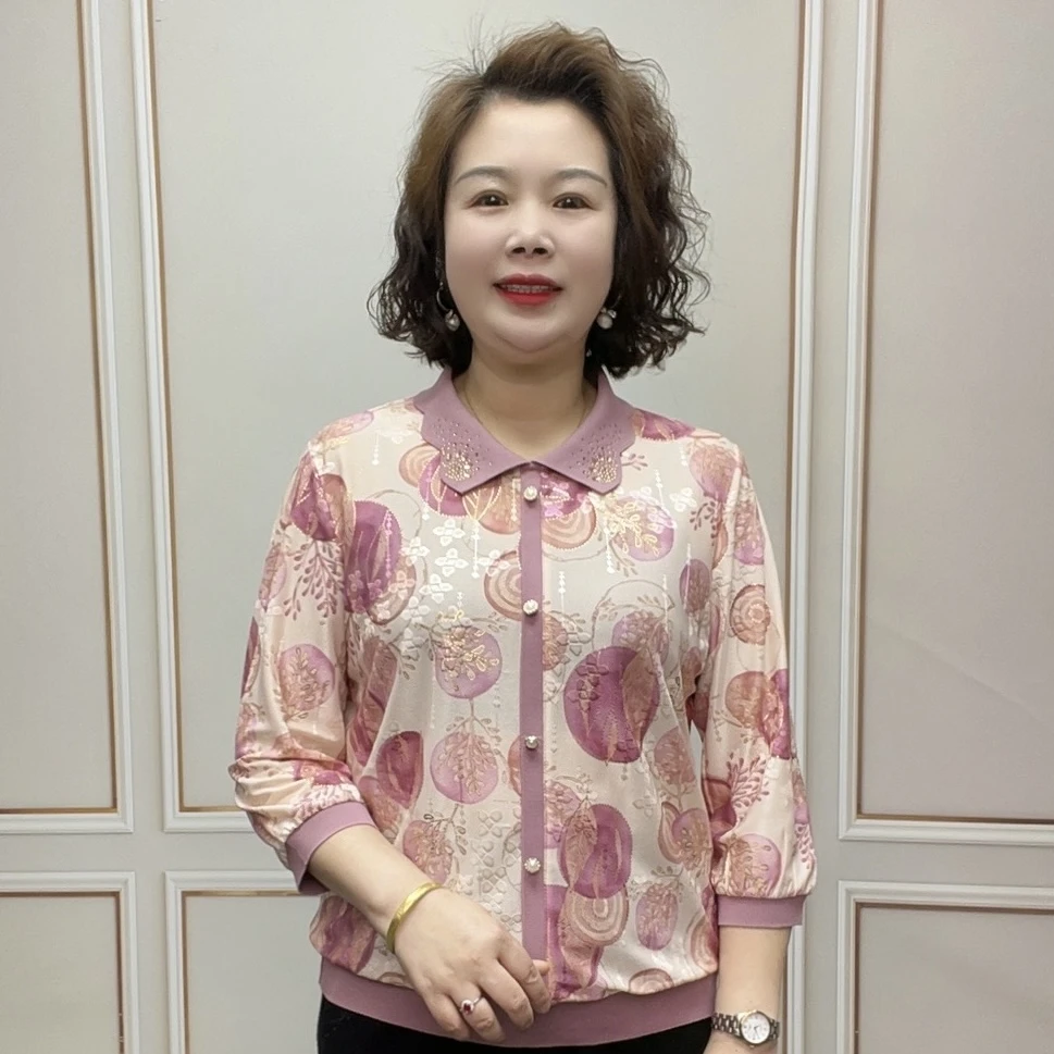 2025春夏七分袖时尚妈妈装气质减龄宽松洋气显瘦百搭新款中袖上衣