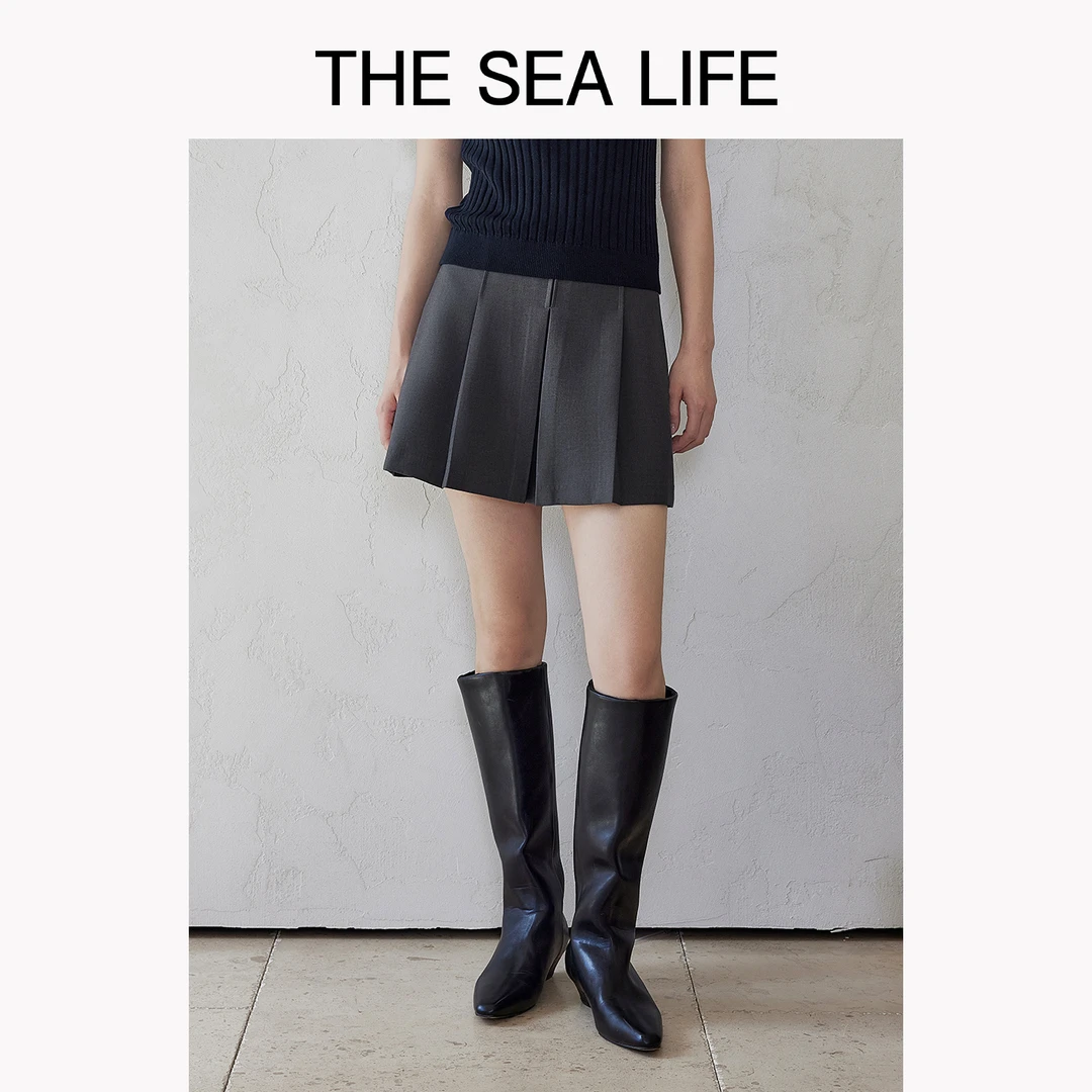 欧海一生 优雅高腰半身裙女2025春新品学院风thesealifeB190038