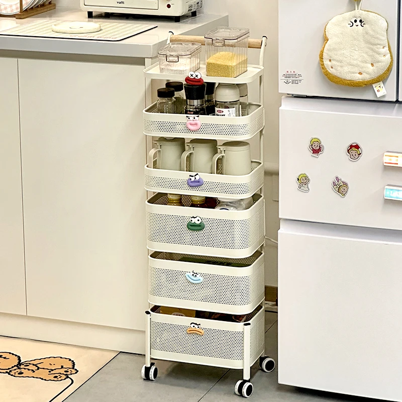 厨房置物架调料架蔬菜旋转多层收纳架落地冰箱旁可移动小推车客厅