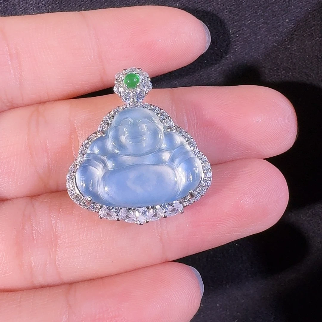 翡翠吊坠(不含链)银S925镶嵌佛公