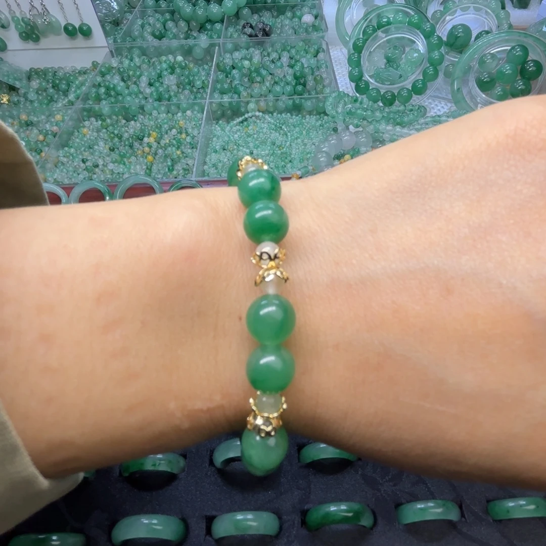 石英质玉（非洲翠）未镶嵌戒指  珠子  手镯卡8冰绿手串