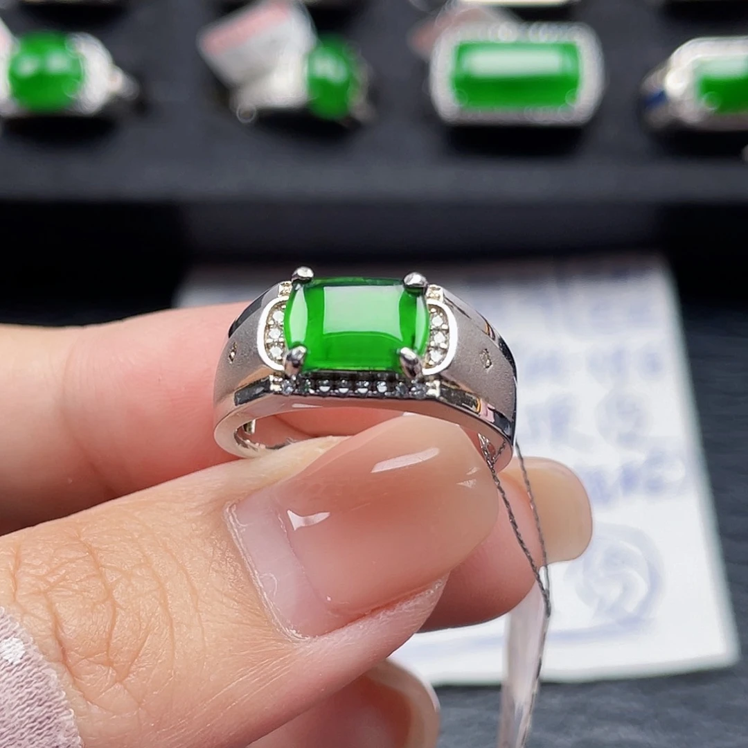 翡翠戒指银S925镶嵌天然a货翡翠没运费险3119