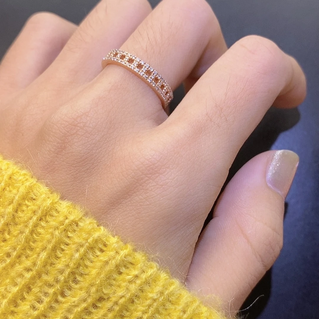 戒指/指环钻石18K金镶嵌满钻镂空t系列k玫