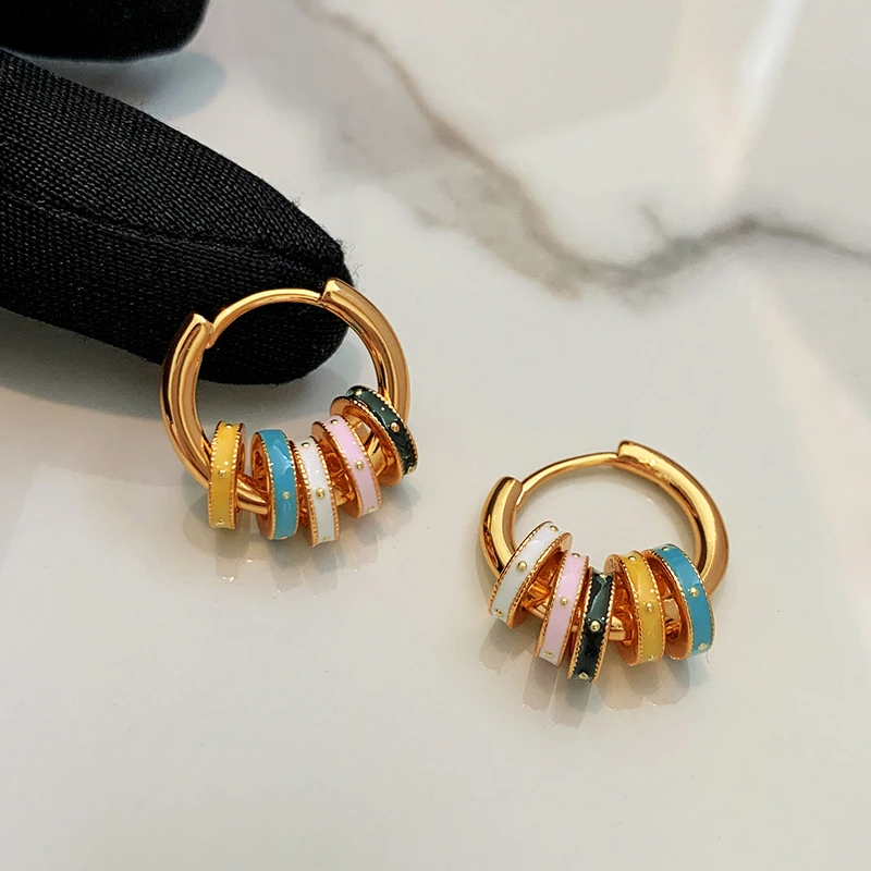 铜合金耳饰 复古彩色高级感耳圈多戴法耳扣小众气质耳环耳钉耳饰