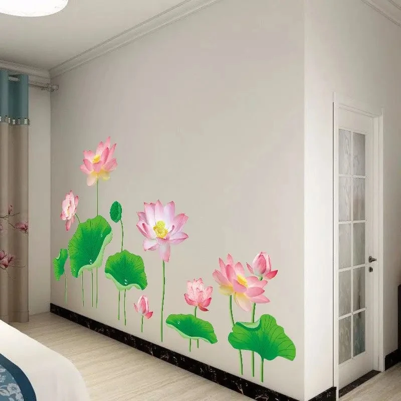 墙贴温馨立体荷花防水壁纸自粘墙纸卧室客厅背景墙装饰画贴画贴纸