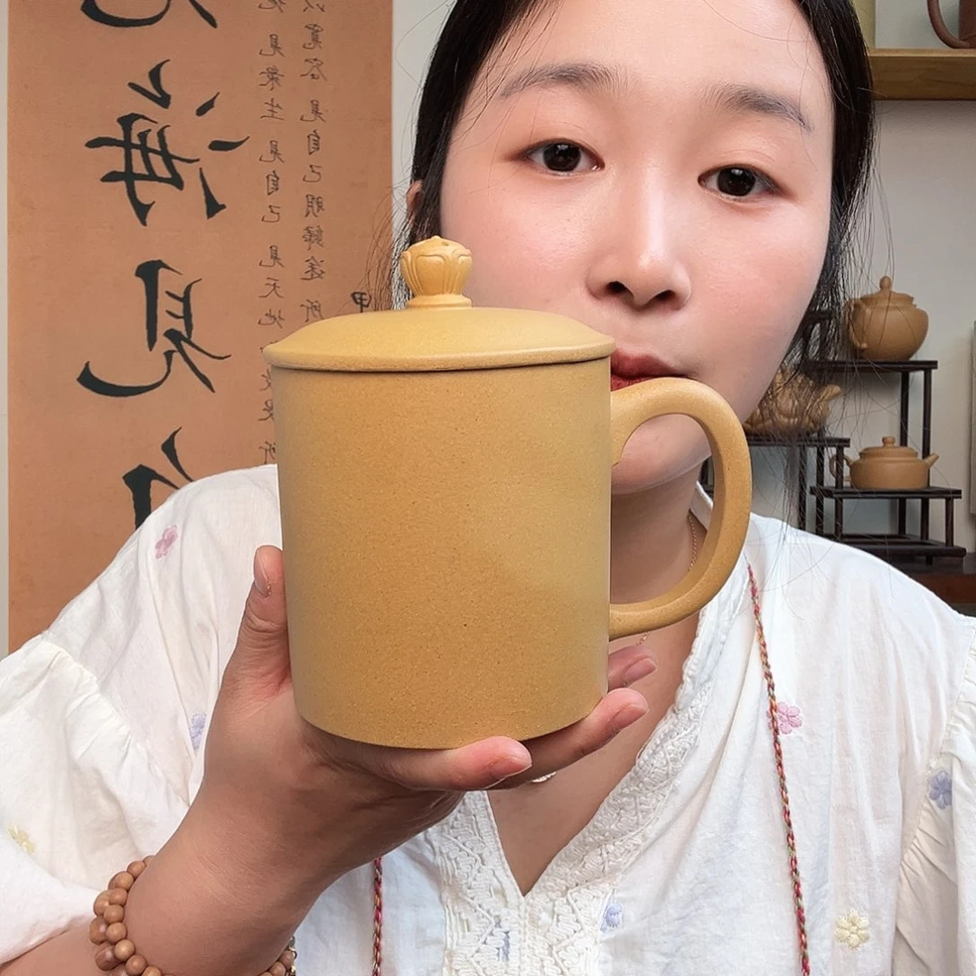 茶杯紫砂水*土微瑕紫砂盖杯老黄段