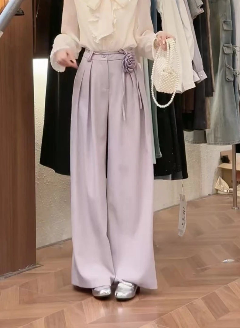 高腰垂感西装阔腿裤女春季新款显瘦拖地裤