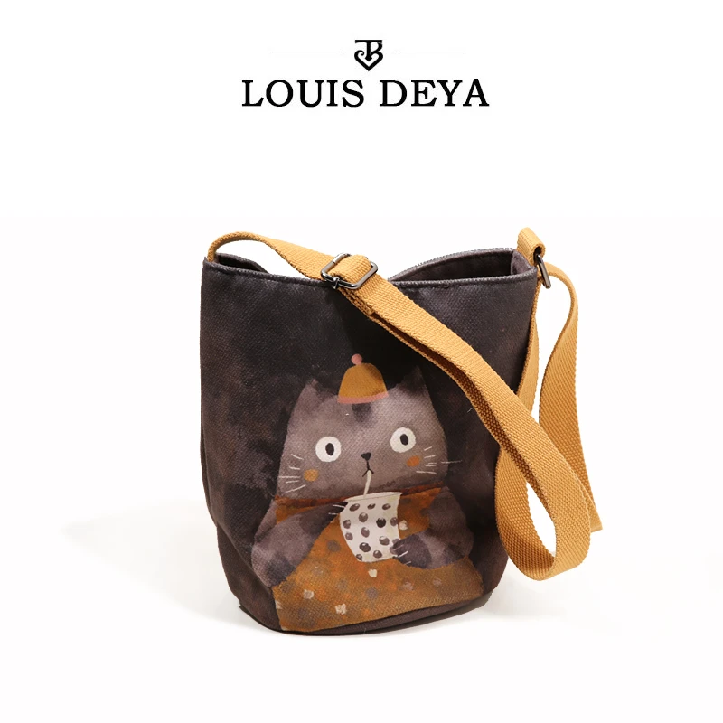 原创猫咪皇后印花水桶包休闲单肩斜挎包