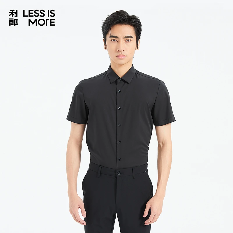 [休闲商务] 利郎LESSISMORE男休闲修身短袖上衣衬衣翻领夏季衬衫
