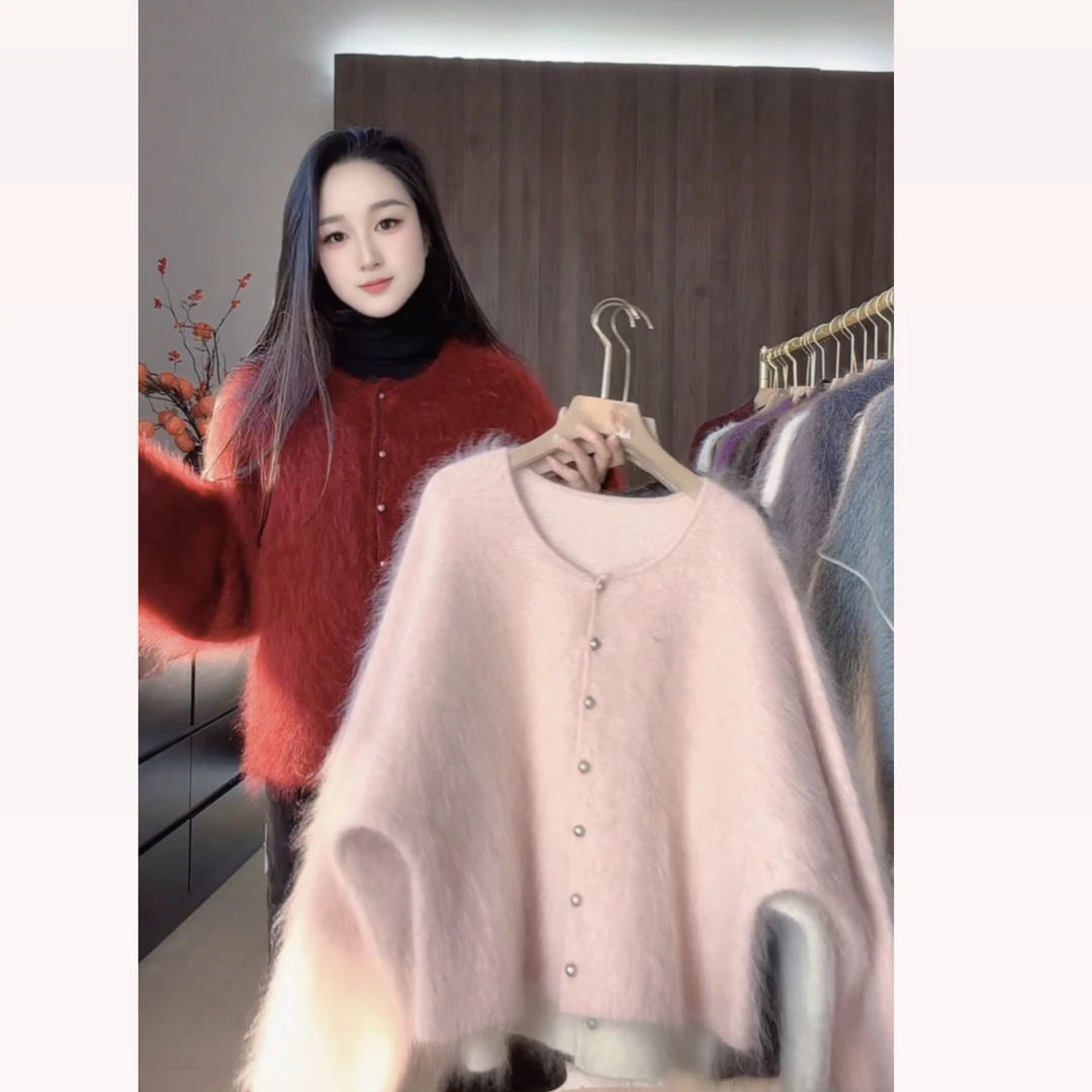 虞美人】幼马海毛短款小蝙蝠袖开衫毛衣