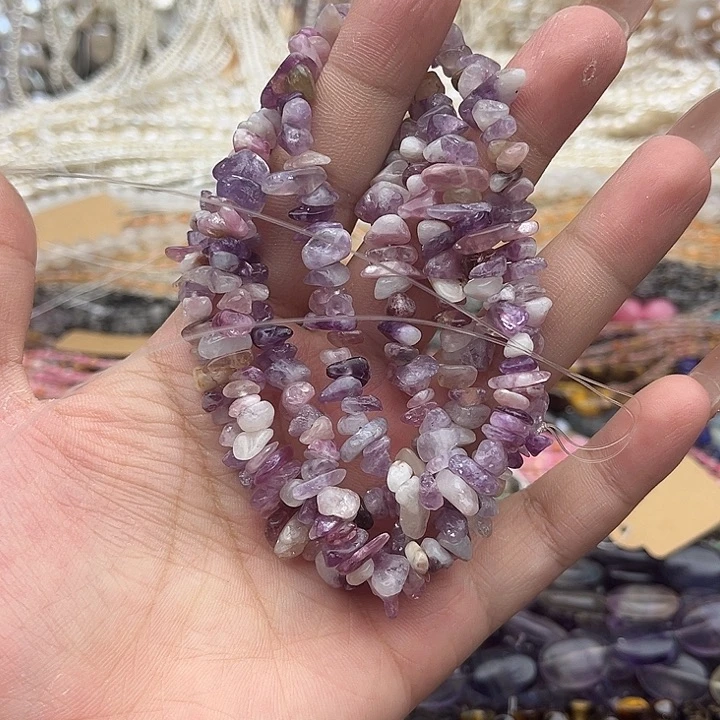 玛瑙/玉髓未镶嵌珠宝半成品一条紫云母碎石75cm左右