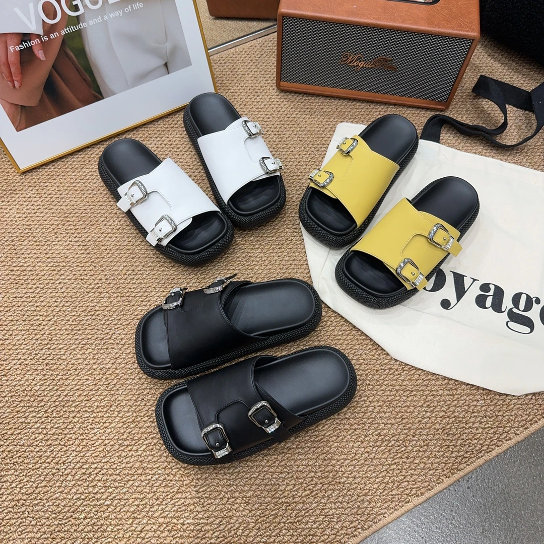 88-118 夏季新品女真皮厚底时尚简约潮流拖鞋休闲百搭舒适女凉拖