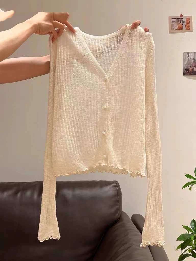 薄款冰丝防晒长袖针织开衫女2025年夏季微透上衣