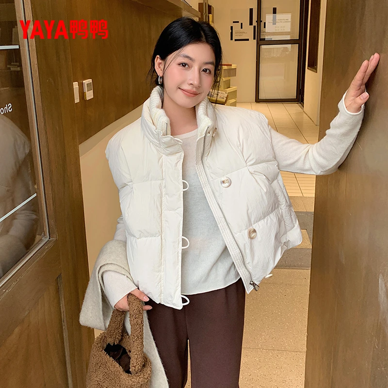 YAYA/鸭鸭羽绒马甲秋冬新款针织立领羽绒百搭复古时尚马甲外套