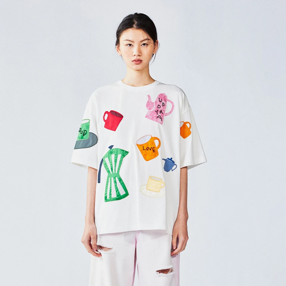 UOOYAA/乌丫2025夏「爱与食物」生活物件剪影贴布T恤UY25232T134199