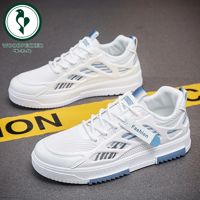 【正品】啄木鸟男鞋运动夏季透气白色网面潮流百搭休闲潮鞋网鞋运动