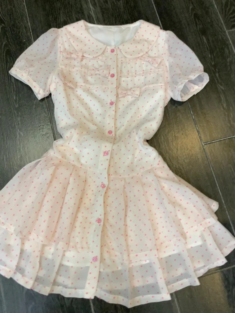 2025夏季新款可盐可甜漂亮绝美减龄粉色波点娃娃领短款连衣裙子女