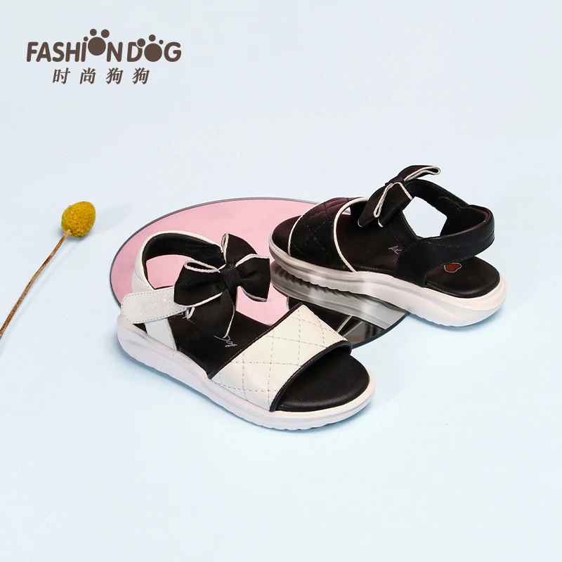 哈贝多儿童凉鞋2025夏季蝴蝶结儿童小童公主露趾菱格纹软底公主鞋