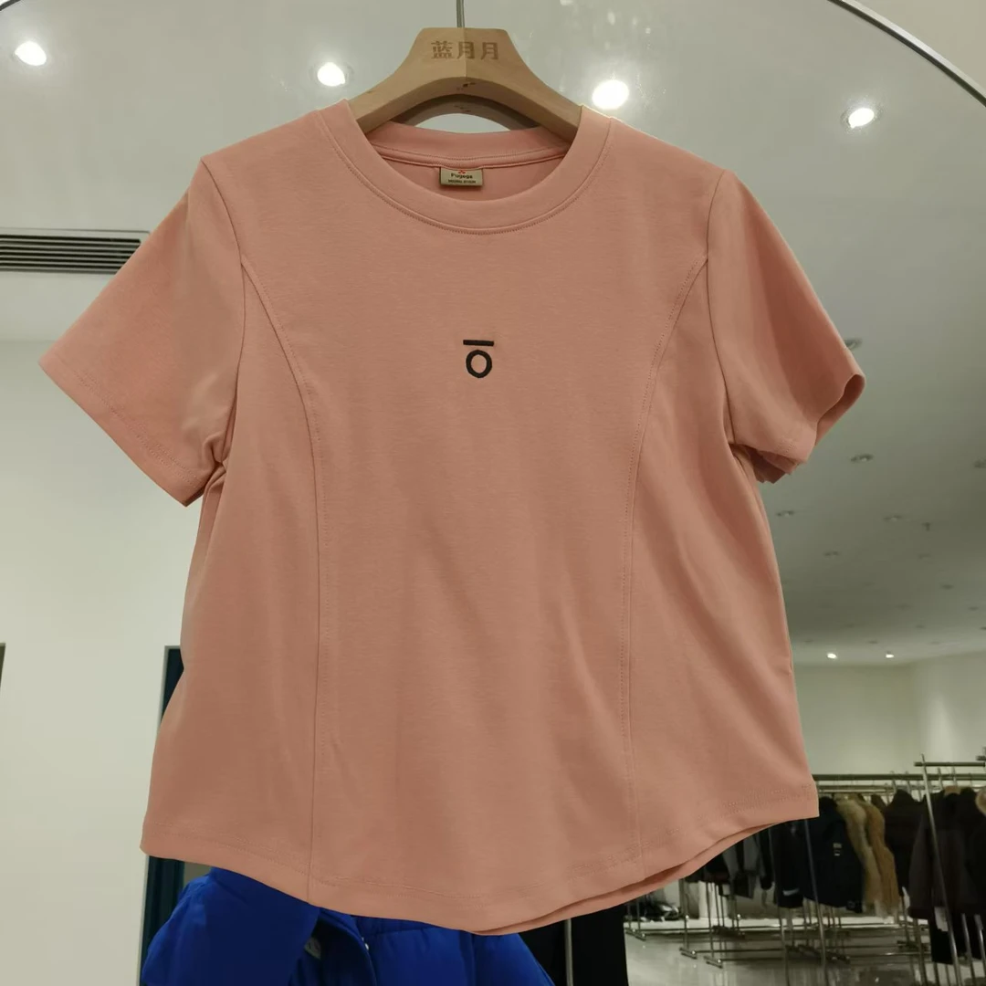 字母刺绣正肩女t恤衫女士短袖打底衫夏季纯棉圆领短款上衣小版