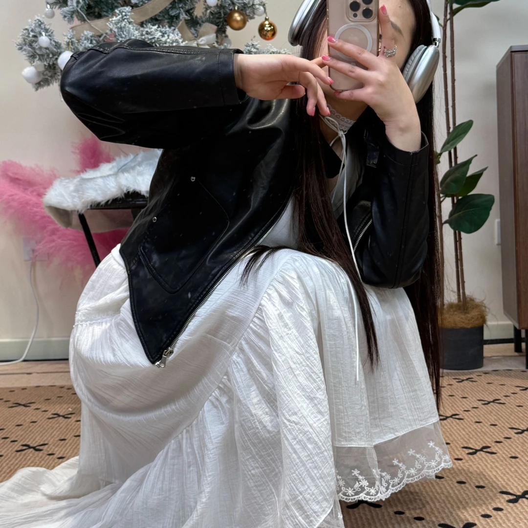 【T·UN】2025春季上新机车风皮衣春秋短款时尚休闲百搭女士立领