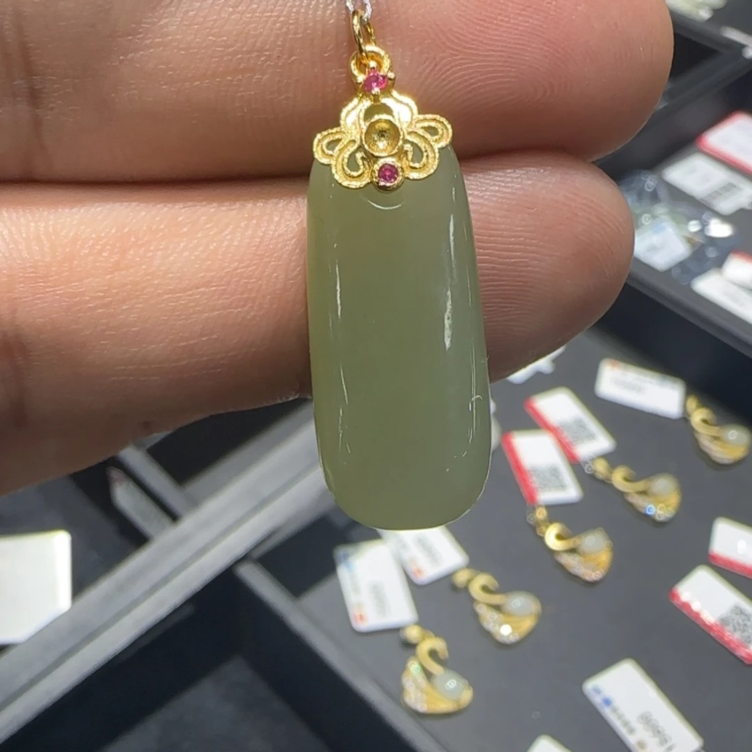 和田玉（青玉）银S925镶嵌颈饰