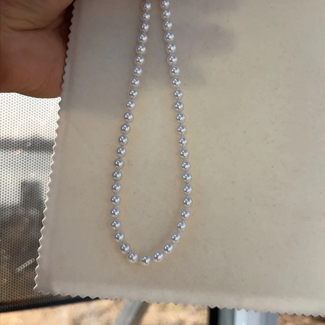 淡水珍珠颈饰银S925镶嵌6-7无核极光镜面正圆炫彩白亮