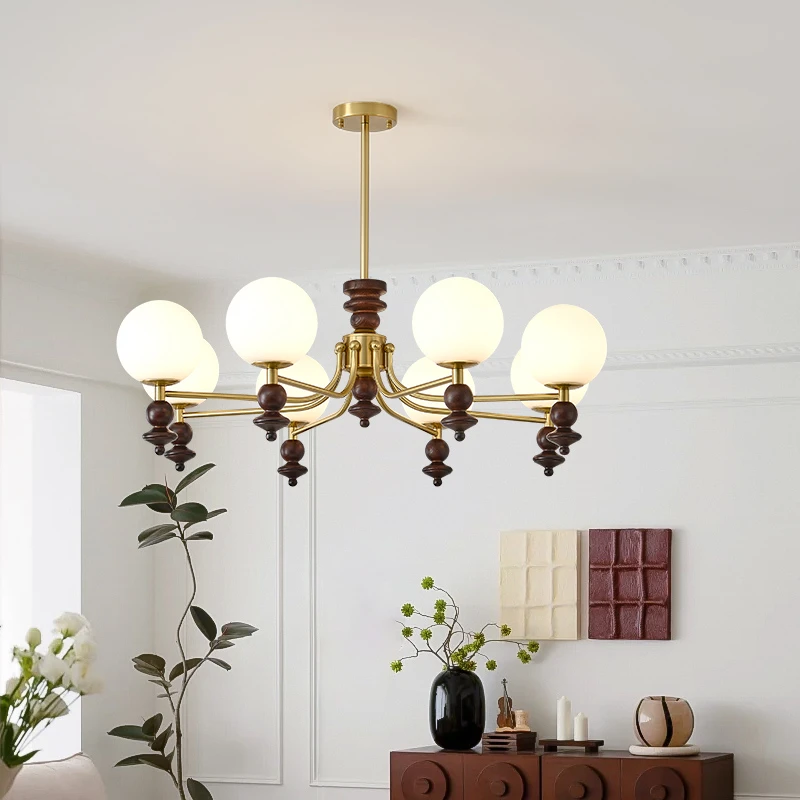 法式客厅吊灯中古复古新款白蜡木卧室餐厅高级感设计魔豆大厅吊灯