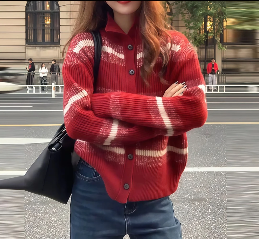 秋冬新款女装宽松时尚针织衫百搭休闲保暖套头毛衣复古风