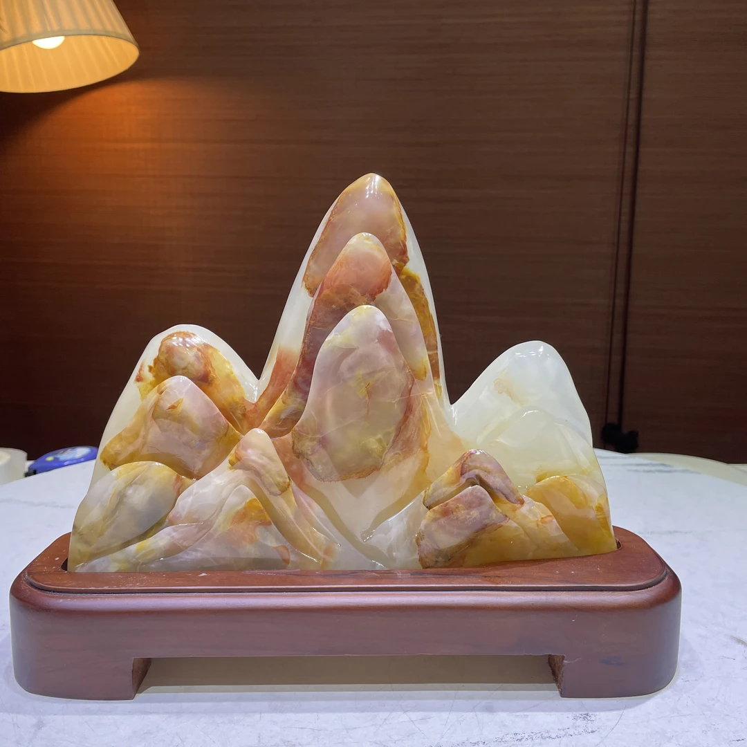 天然玉石雕刻靠山石摆件玄关电视柜格柜办公桌装饰