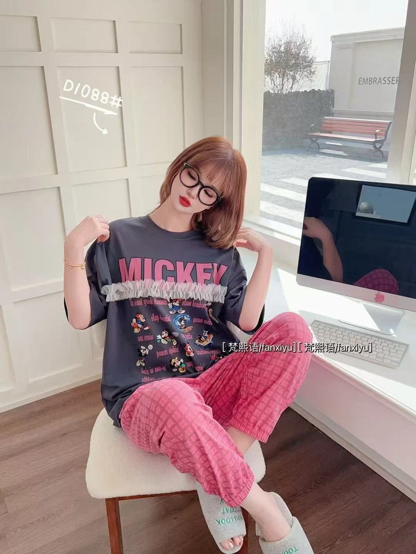 【欢欢精选】梵家D1088网纱米小鼠卡通印花外穿家居服