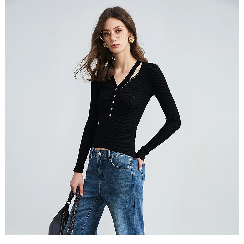 姚领YAOLY专柜正品黑色套头针织870M41768